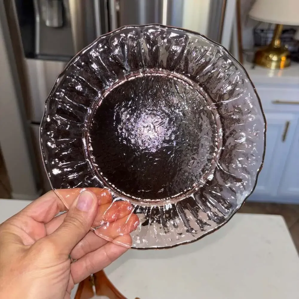 Vintage Morgantown Seneca Pink Crinkle Glass Bread/Salad Plates 7.25” (6)